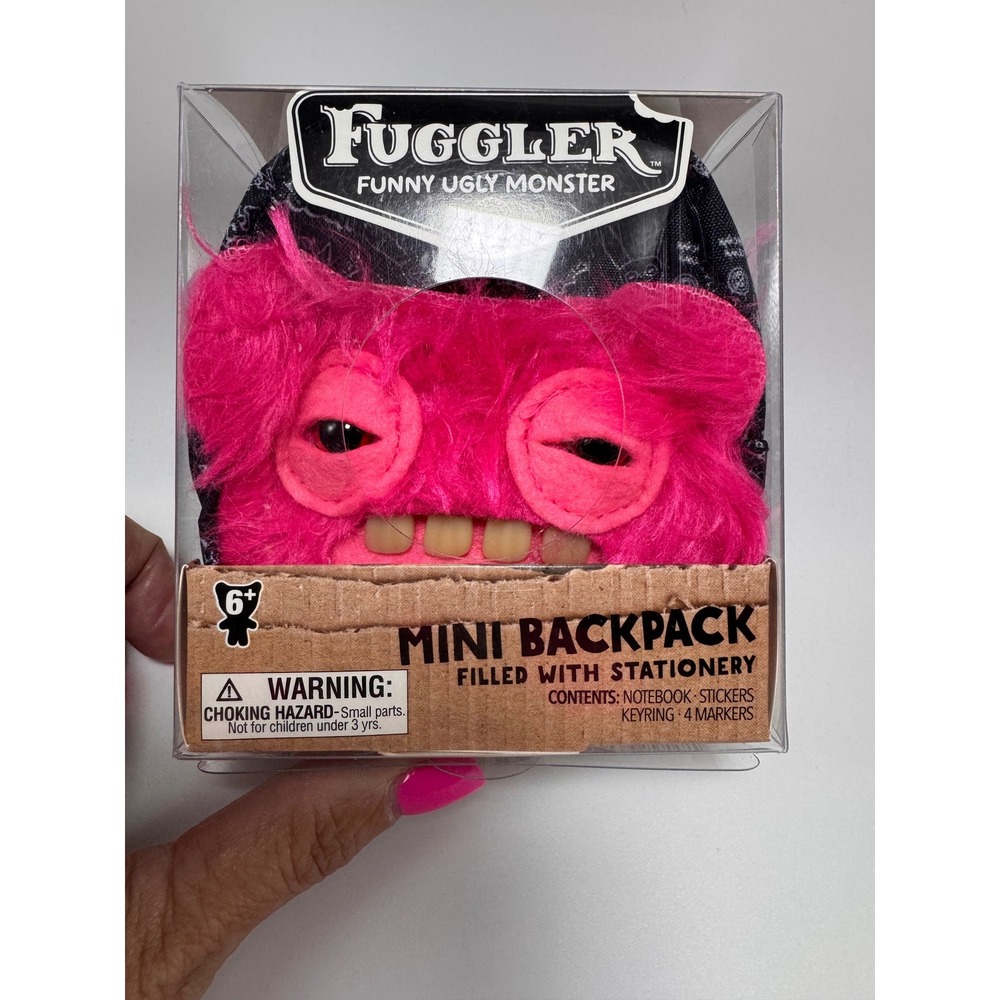 Fuggler Funny Ugly Monster Pink Fuzzy Mini Backpack Stationery Set New in Box